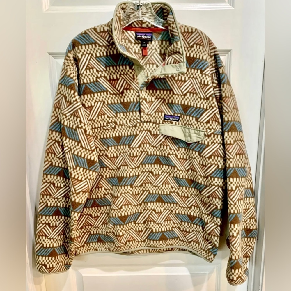 Patagonia Mens Size M Printed Synchilla Snap-T Fleece Pullover Cliffside Brown